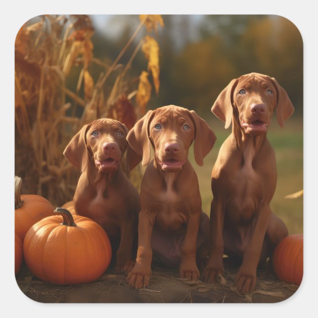 Vizsla Puppy Autumn Delight Pumpkin Square Sticker (Front)