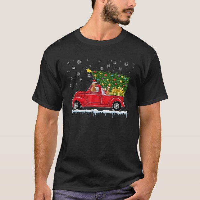 Vizsla Red Car Truck Christmas Tree Funny Santa Xm T-Shirt (Front)