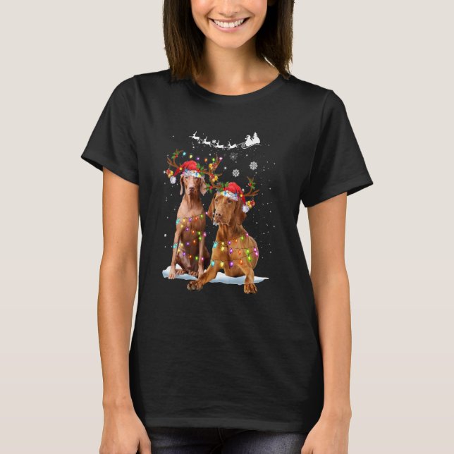 Vizsla Reindeer Santa Hat Xmas Lights Christmas Xm T-Shirt (Front)