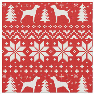 Vizsla Silhouettes Christmas Pattern Red Fabric