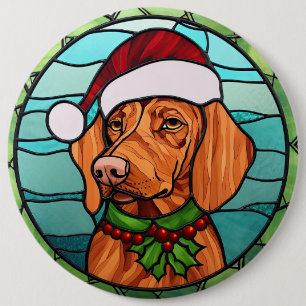 Vizsla Stained Glass Christmas  6 Cm Round Badge