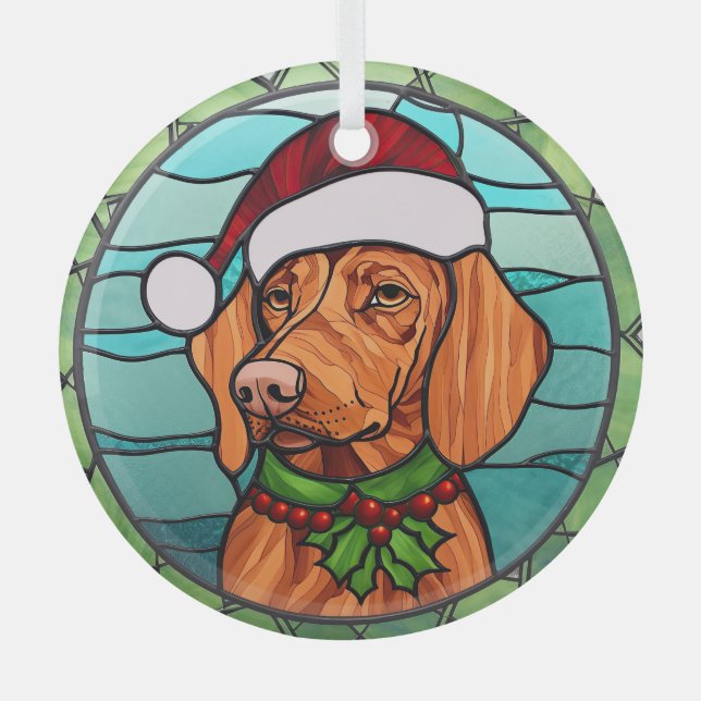 Vizsla Stained Glass Christmas  Glass Tree Decoration (Front)