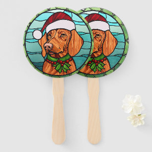 Vizsla Stained Glass Christmas  Hand Fan