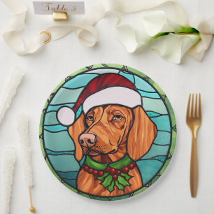 Vizsla Stained Glass Christmas Paper Plate