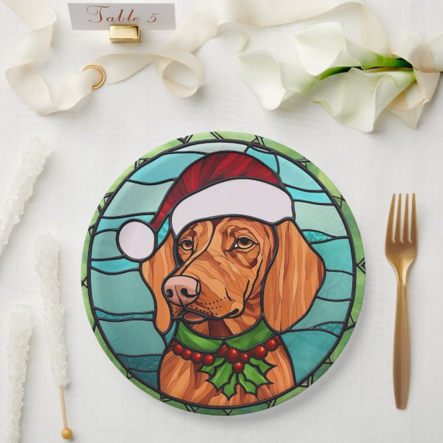 Vizsla Stained Glass Christmas  Paper Plate (Wedding)