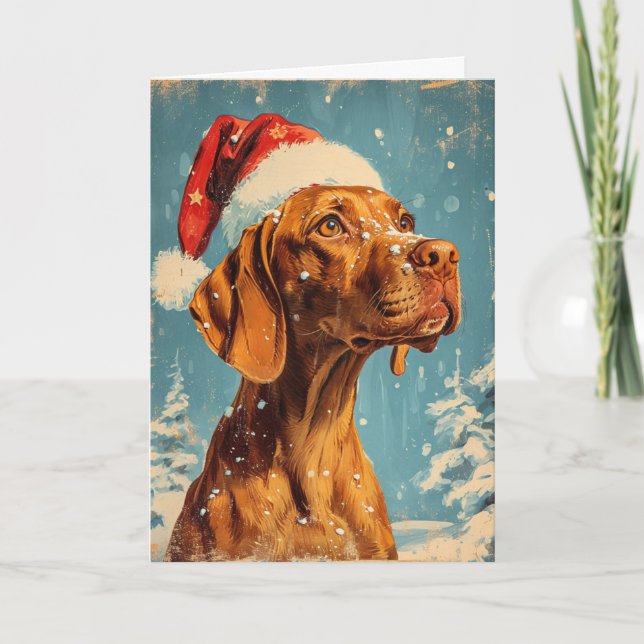 Vizsla vintage personalised Christmas Holiday Card (Front)