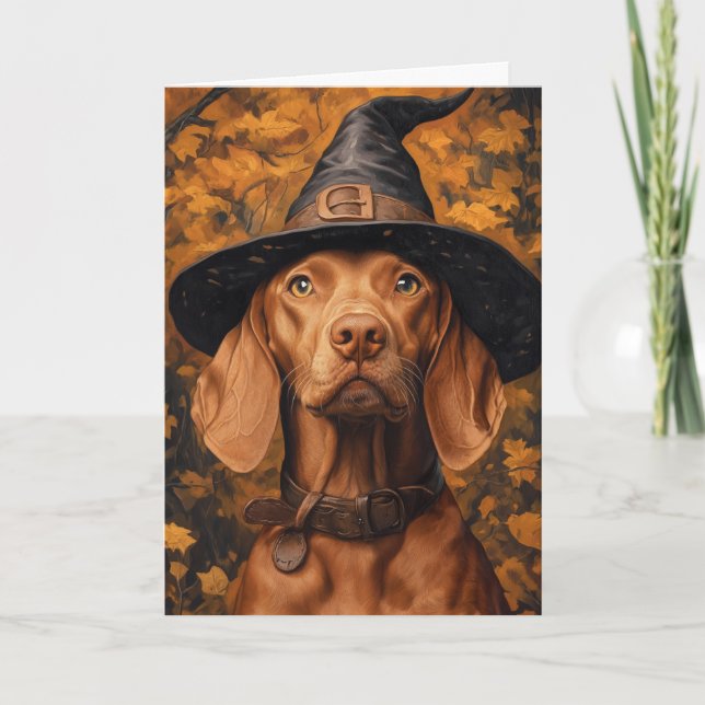 Vizsla Witch Halloween Holiday Card (Front)