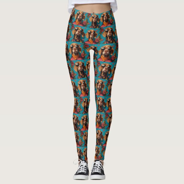 Vizsla with Heart Roses Valentine's Day  Leggings (Front)