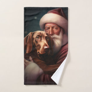 Vizsla With Santa Claus Festive Christmas Bath Towel Set