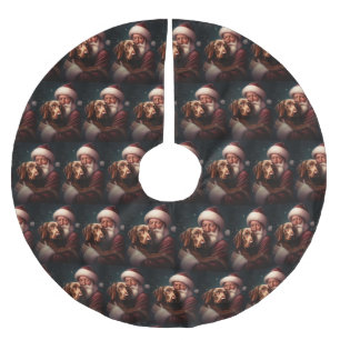 Vizsla With Santa Claus Festive Christmas Brushed Polyester Tree Skirt