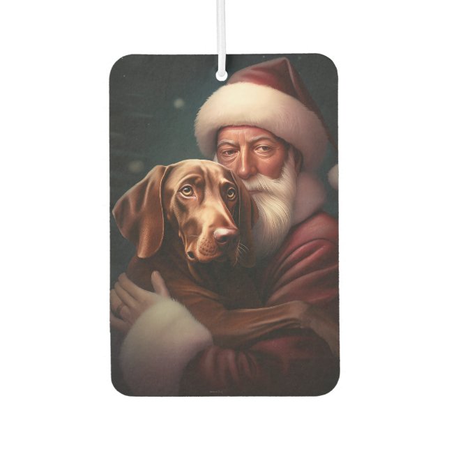 Vizsla With Santa Claus Festive Christmas Car Air Freshener (Front)
