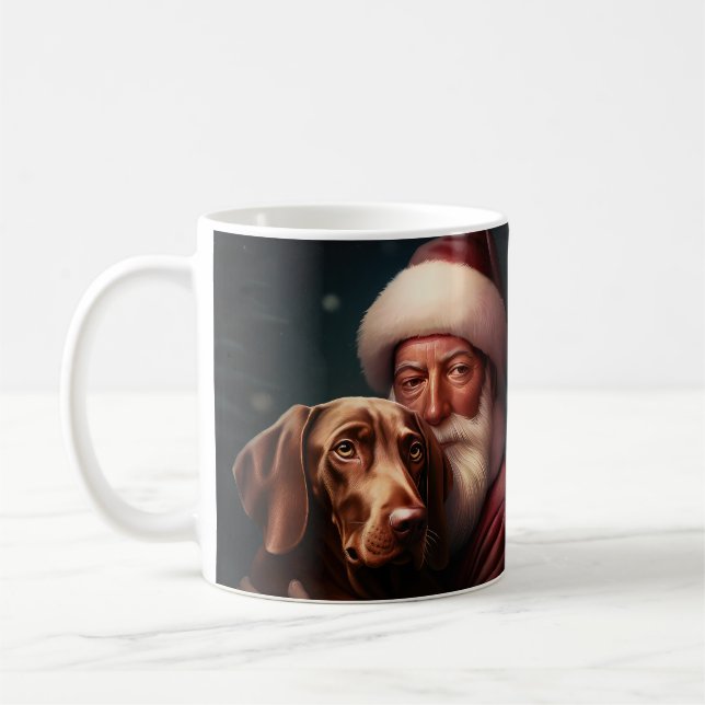 Vizsla With Santa Claus Festive Christmas Coffee Mug (Left)