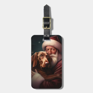 Vizsla With Santa Claus Festive Christmas Luggage Tag