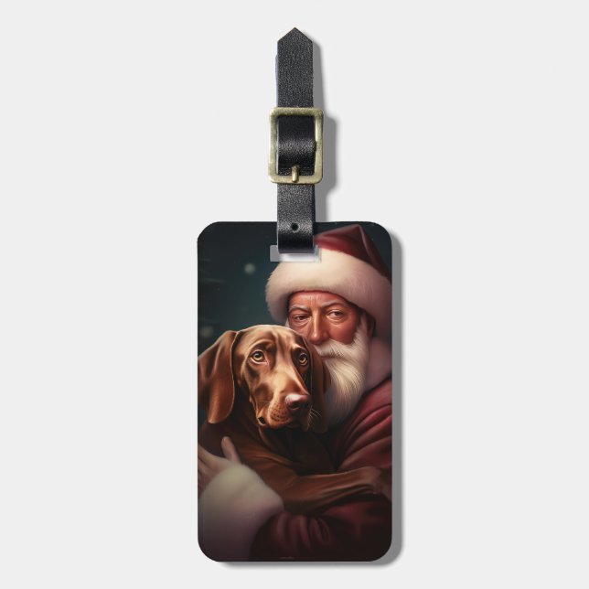 Vizsla With Santa Claus Festive Christmas Luggage Tag (Front Vertical)