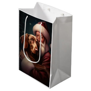 Vizsla With Santa Claus Festive Christmas Medium Gift Bag