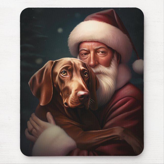 Vizsla With Santa Claus Festive Christmas Mouse Mat (Front)