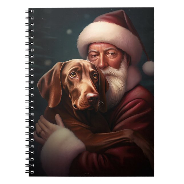 Vizsla With Santa Claus Festive Christmas Notebook (Front)