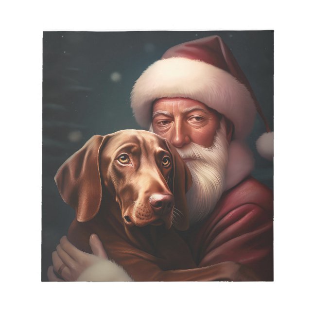 Vizsla With Santa Claus Festive Christmas Notepad (Front)