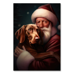 Vizsla With Santa Claus Festive Christmas Table Number