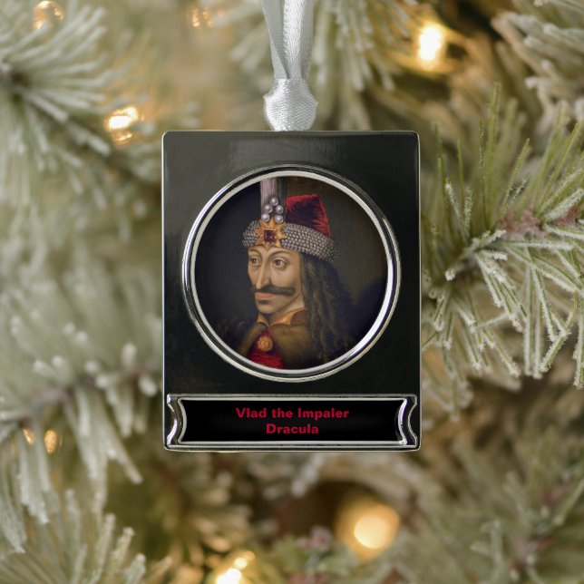 Vlad Tepes: Impaler, Dracula Dragon Prince Voivode Silver Plated Banner Ornament (Tree)