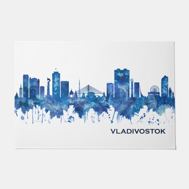 Vladivostok Russia Skyline Blue Doormat (Front)