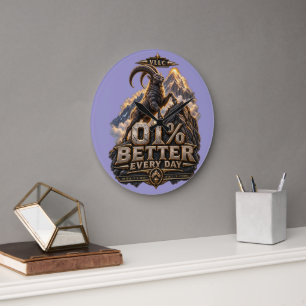 VLLC 1% Better Every Day Mountain Goat Motivation Large Clock