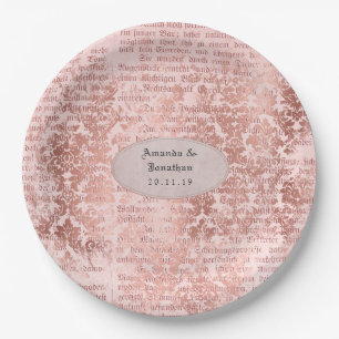 Vntage Rose Gold Shabby-Chic Wedding Paper Plate