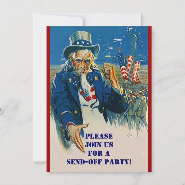 Vntg Uncle Sam Military Send Off Party Invitations (Front)