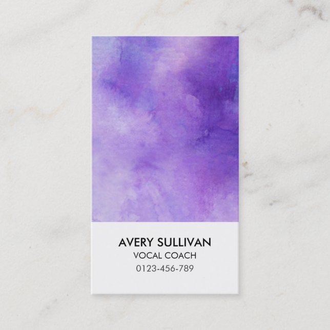 Vocal Coach Music Musician Purple Watercolor Business Card (Front)