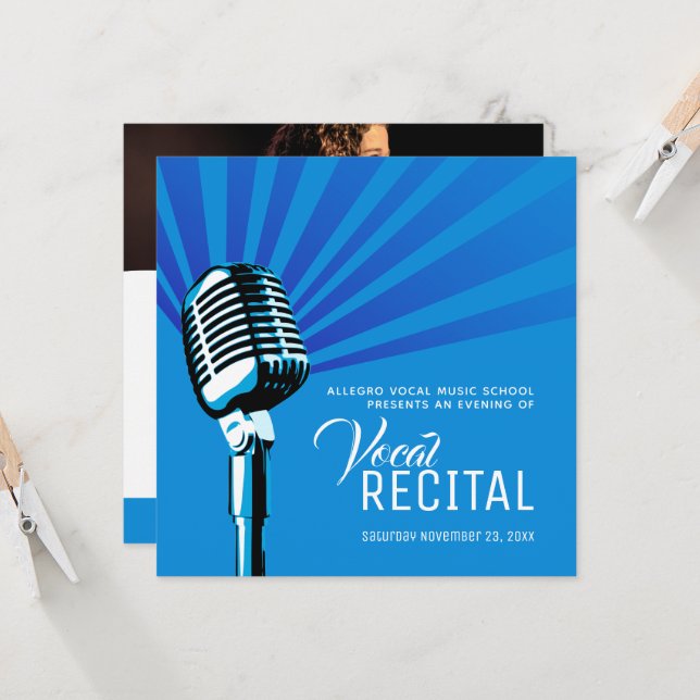 Vocal recital classic microphone music blue invitation (Front/Back In Situ)