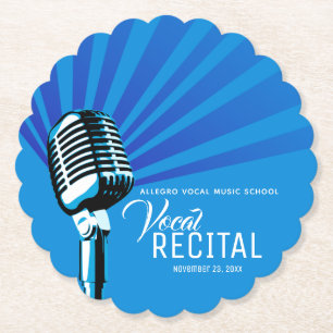 Vocal recital classic microphone music blue paper coaster