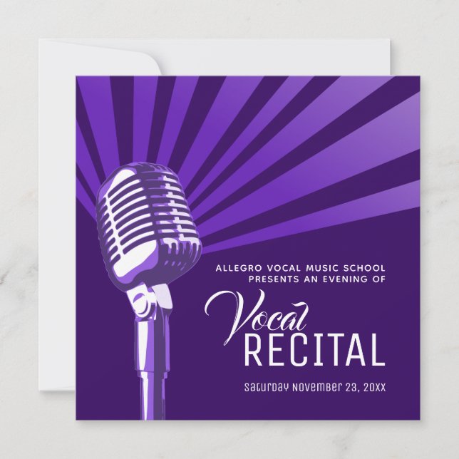 Vocal recital classic microphone music purple invitation (Front)