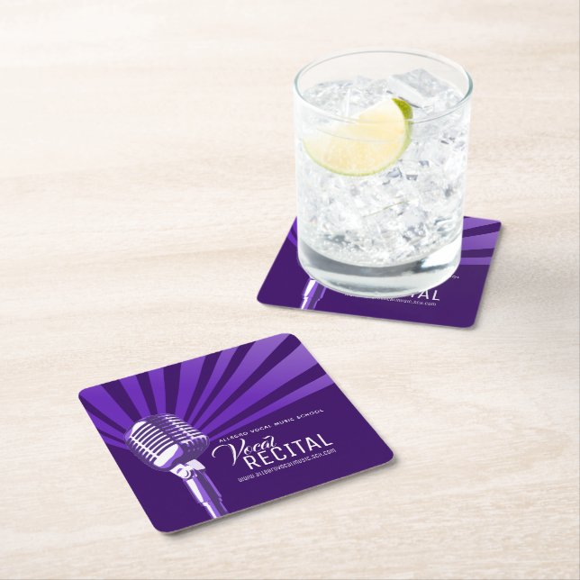 Vocal recital classic microphone music purple square paper coaster (Insitu)