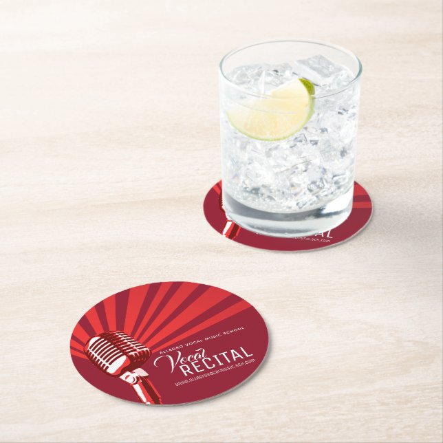 Vocal recital classic microphone music red round paper coaster (Insitu)