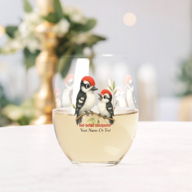 Vocal Red-bellied Woodpecker Stemless Wine Glass (Insitu (Wedding))