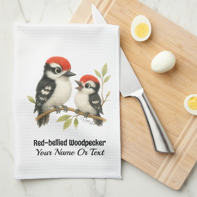 Vocal Red-bellied Woodpecker Tea Towel (Quarter Fold)