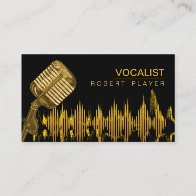 Vocalist Singer DJ Music Teacher Microphone Gold B Business Card (Front)