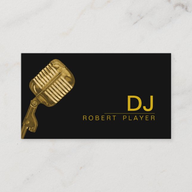 Vocalist Singer DJ Music Teacher Microphone Gold Business Card (Front)