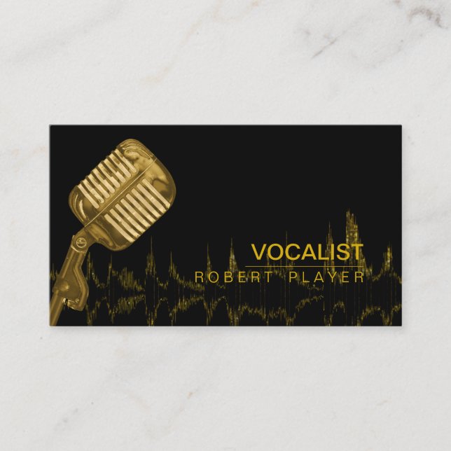 Vocalist Singer DJ Music Teacher Microphone Gold Business Card (Front)