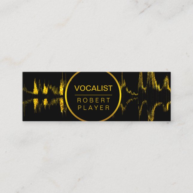 Vocalist Singer DJ Music Teacher Microphone Gold Mini Business Card (Front)