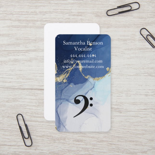 Vocalist Singer Musical Clef Logo Black White Business Card (Front/Back In Situ)