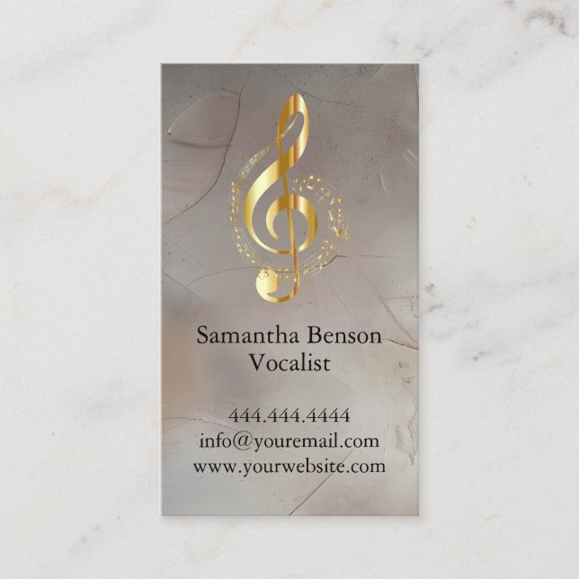 Vocalist Singer Musical Clef Logo Gold Music Business Card (Front)
