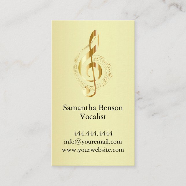 Vocalist Singer Musical Clef Logo Gold Music Business Card (Front)