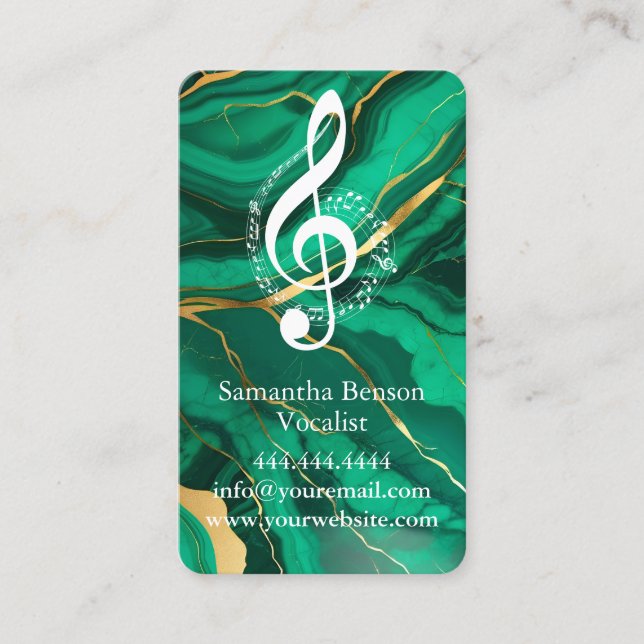 Vocalist Singer Musical Clef Logo Rose Gold Music  Business Card (Front)