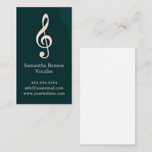 Vocalist Singer Musical Clef Logo Rose Gold Music Business Card (Front/Back)