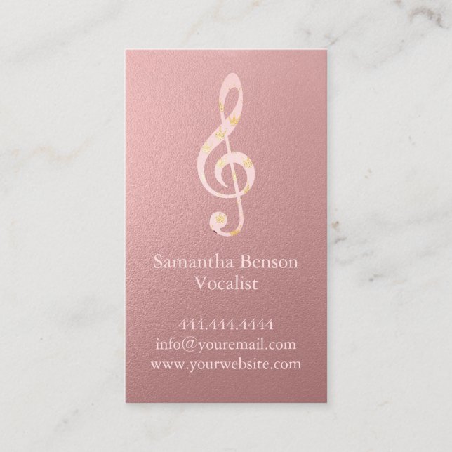 Vocalist Singer Musical Clef Logo Rose Gold Music Business Card (Front)