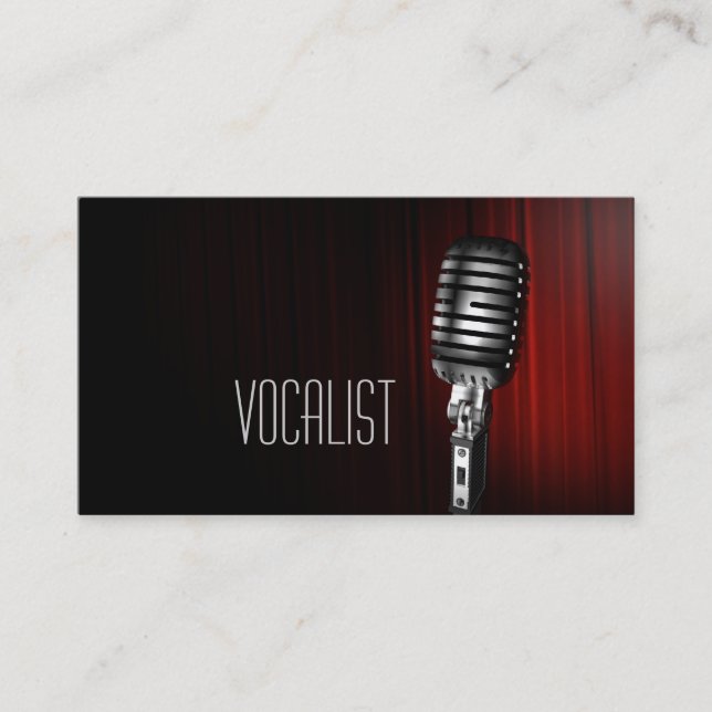 Vocalist, Singer, Performer, Music, Lessons Mic Business Card (Front)