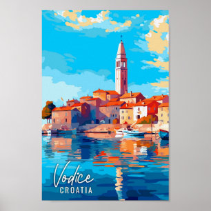 Vodice Croatia vintage travel Art illustration Poster