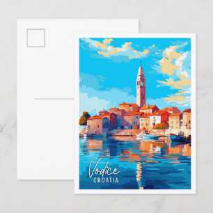 Vodice Croatia vintage travel illustration Postcard