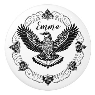 Vogel im Mandala Ceramic Knob